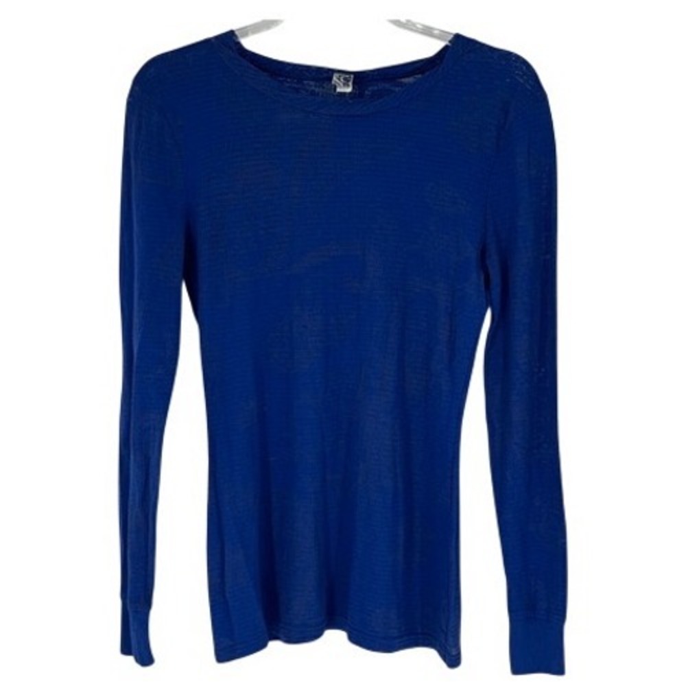 BKE Women's Long Sleeve Top Size M Blue Y2K Sheer Waffle Knit Layering Tee Shirt